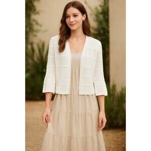 Soft Surroundings White Chevron open Knit Cardigan Sweater – Size M